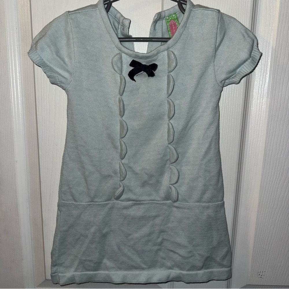 Light Blue Knit Dress with Bow Accent